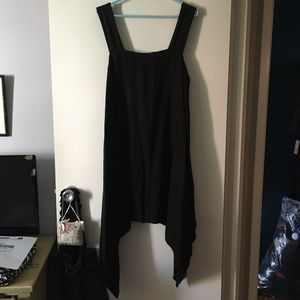 VERANDAH Pure Linen Black Apron Pullover Handkerchief Hem Dress XL